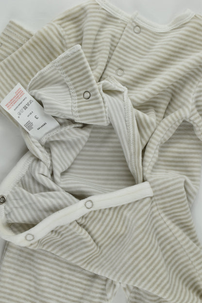 Grain De Blé (France) Size 000 (3 months, 60 cm) Striped Footed Velour Romper