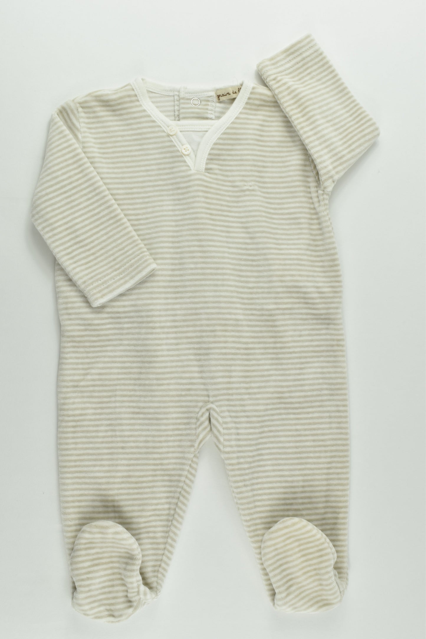 Grain De Blé (France) Size 000 (3 months, 60 cm) Striped Footed Velour Romper