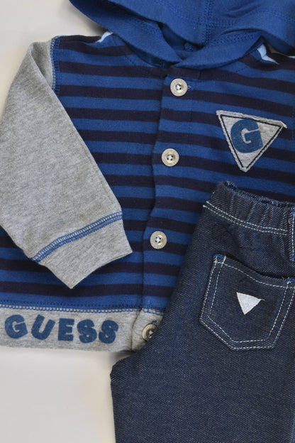 Guess Baby Size 00 (3/6 months) Striped Hooded Jumper and Stertchy Denim-like Pants