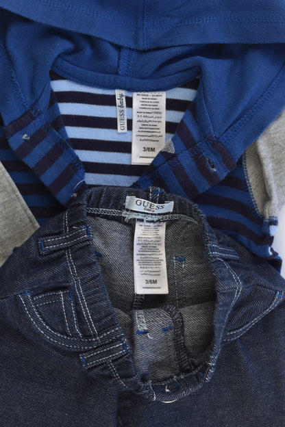 Guess Baby Size 00 (3/6 months) Striped Hooded Jumper and Stertchy Denim-like Pants