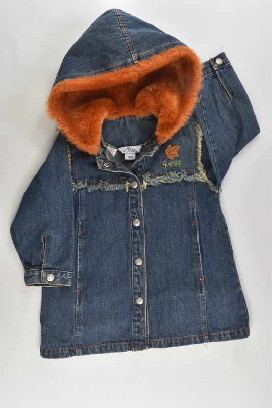 Guess Size 0 (12 months) Fluffy Hood Denim Jacket