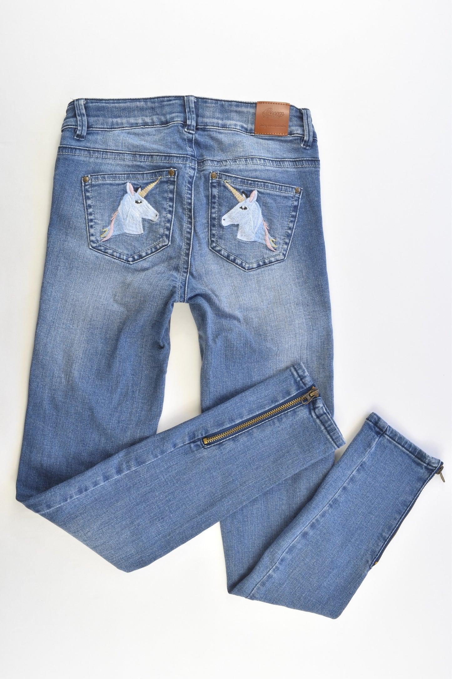 Gum Size 10 Stretchy Denim Pants with Unicorn Pockets