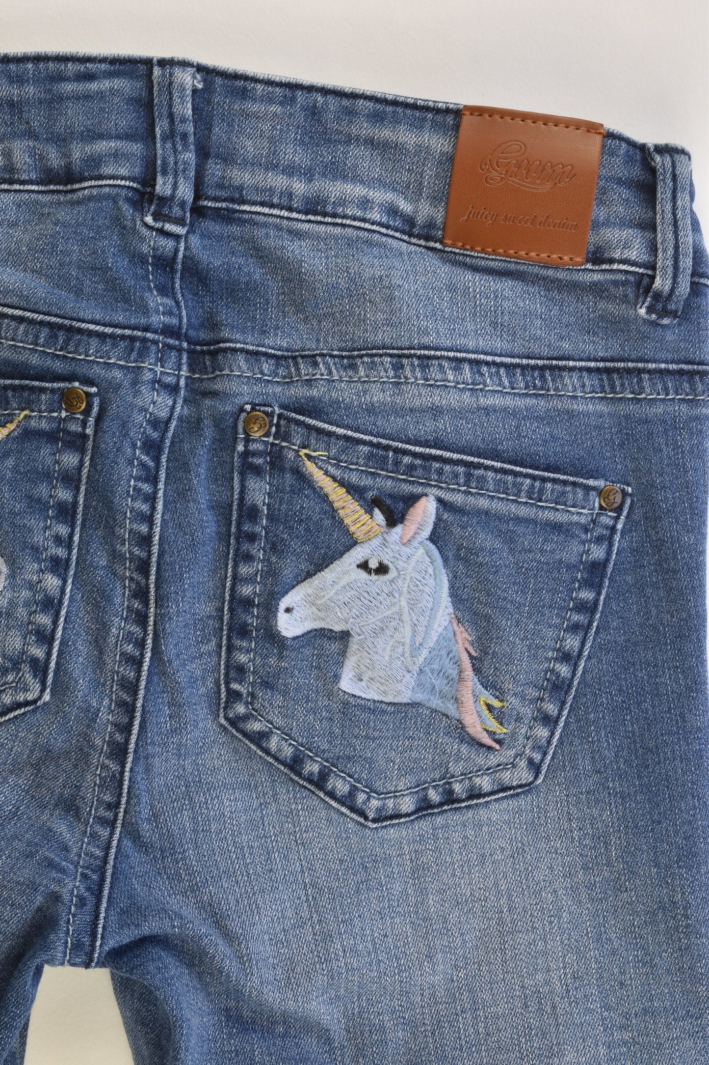 Gum Size 10 Stretchy Denim Pants with Unicorn Pockets