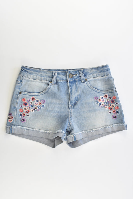 Gum Size 12 Stretchy Denim Shorts with Floral Embroidery