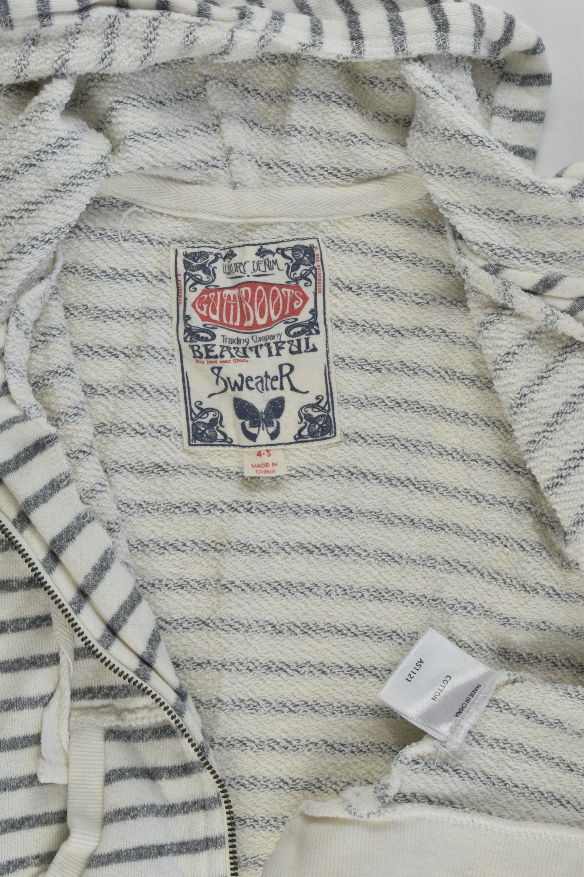 Gumboots Size 4-5 Striped Hooded Jumper