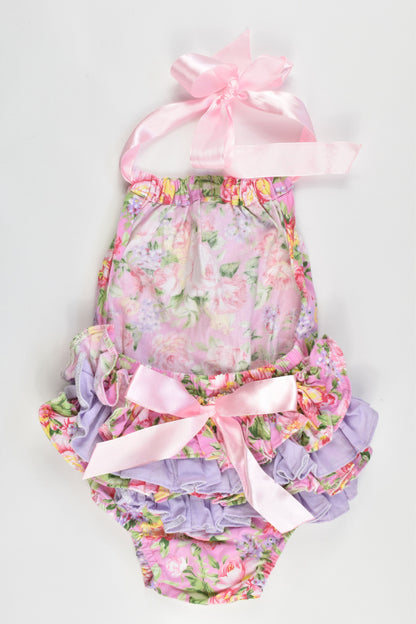 Hand Made Size approx 00 Floral Playsuit with Ruffle and Bow at the back