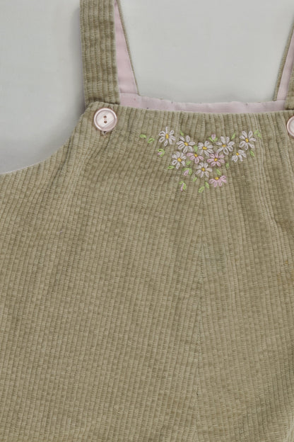 Handmade Size 1-2 Cord Overalls with Floral Embroidery