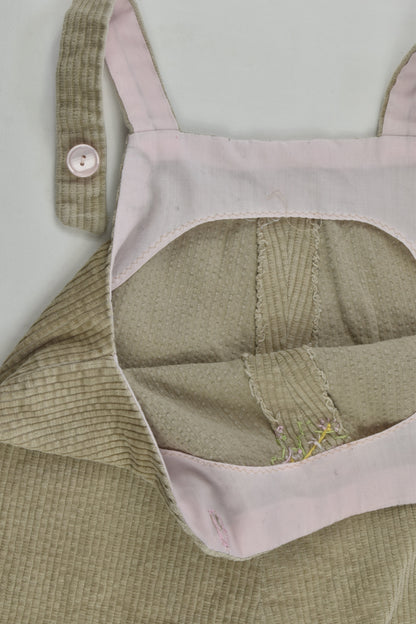 Handmade Size 1-2 Cord Overalls with Floral Embroidery