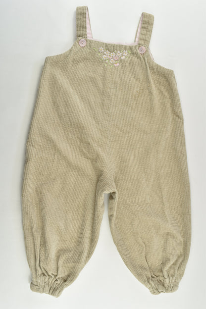 Handmade Size 1-2 Cord Overalls with Floral Embroidery