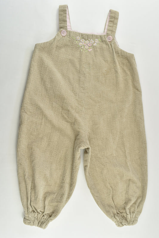 Handmade Size 1-2 Cord Overalls with Floral Embroidery