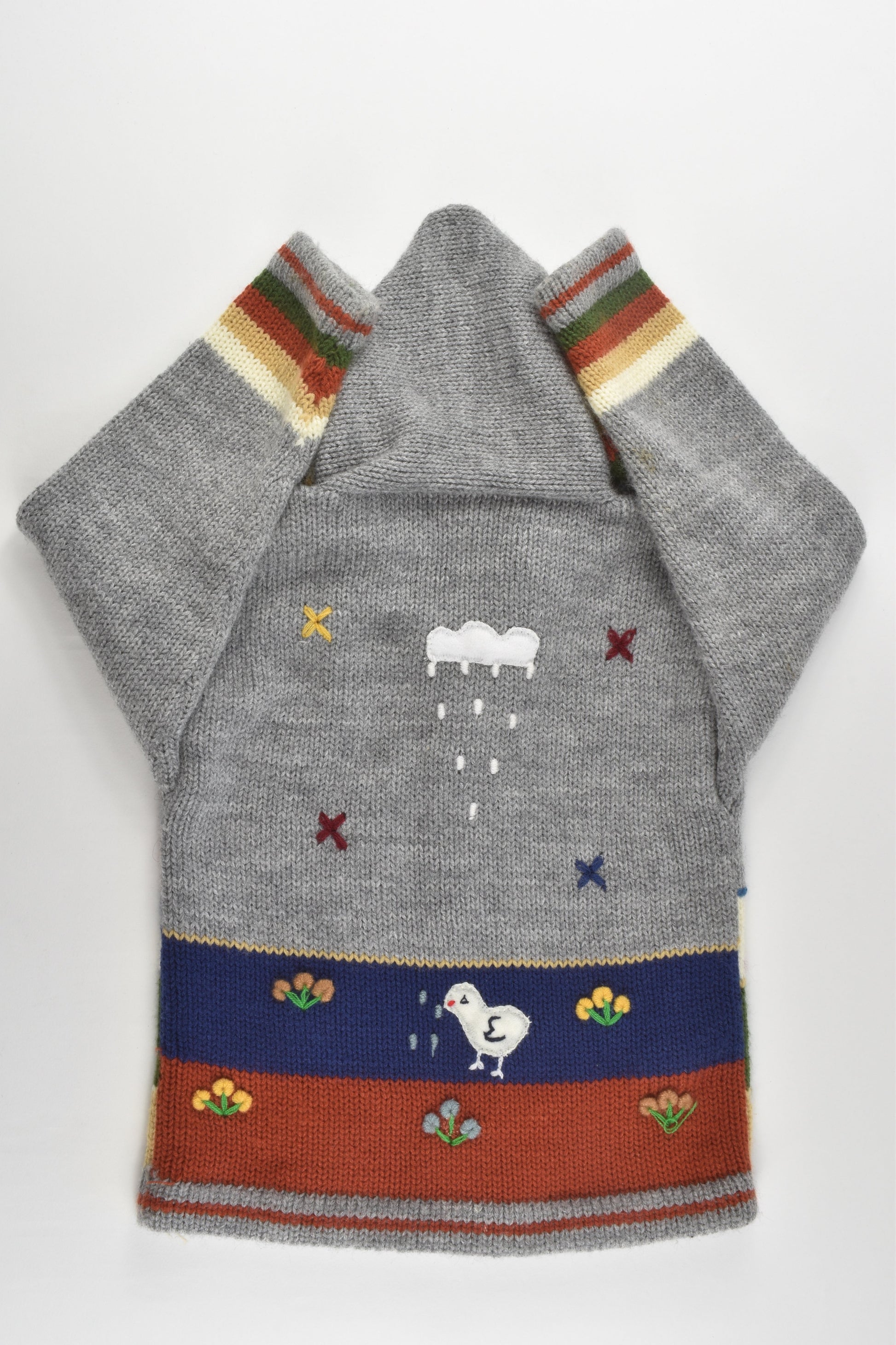 Handmade Size 4 Peruvian Style Knitted Hooded Jumper