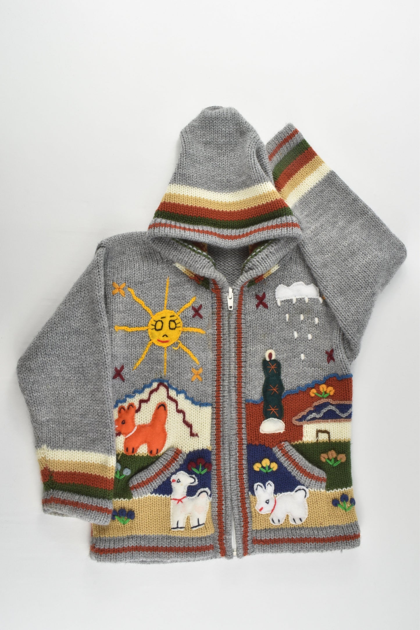 Handmade Size 4 Peruvian Style Knitted Hooded Jumper