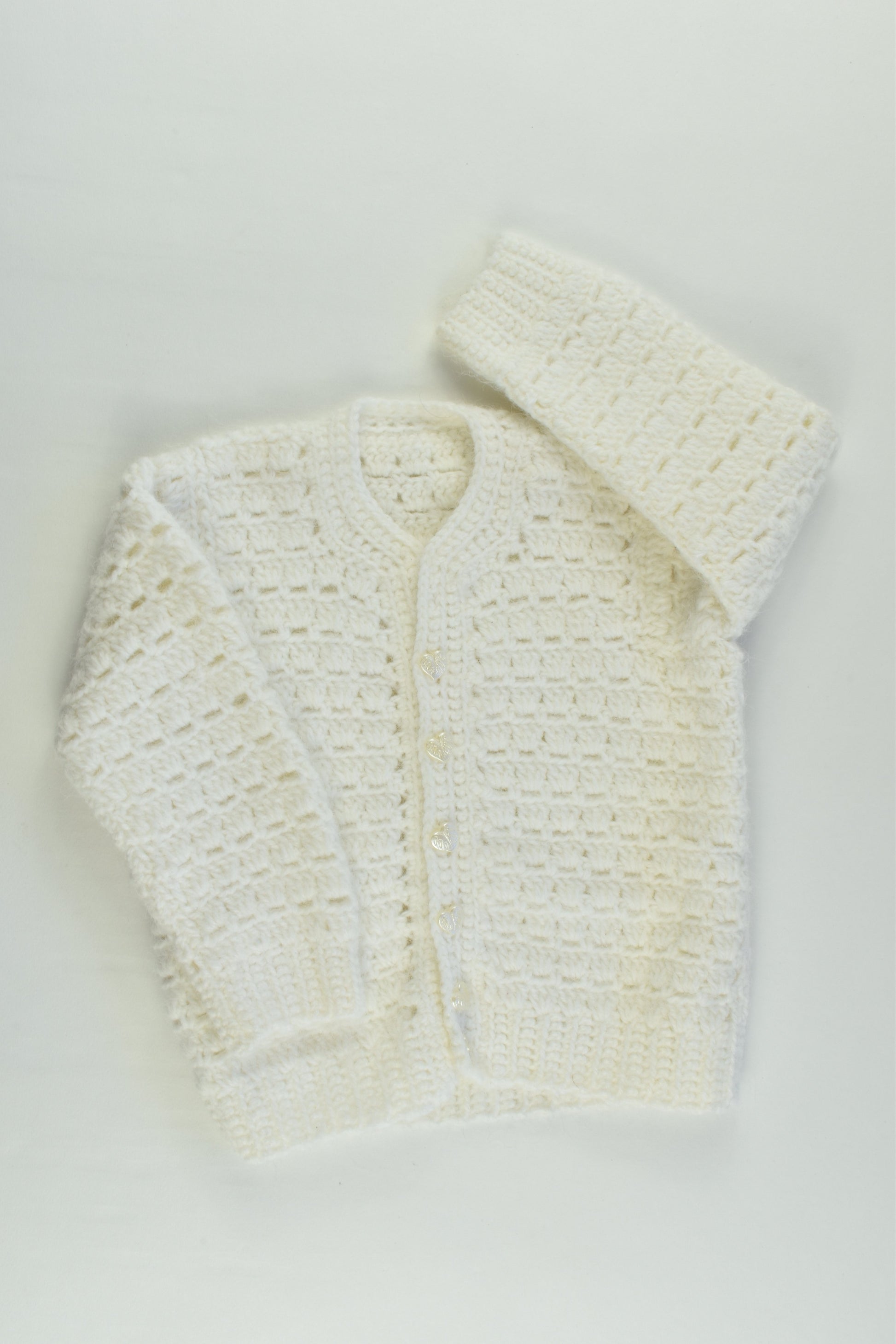 Handmade Size approx 0-1 Knitted Cardigan with Love Heart Buttons