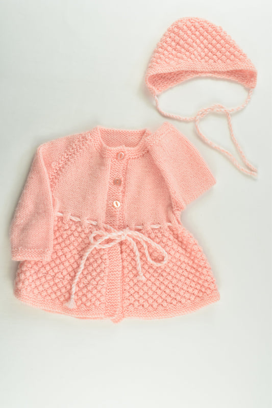 Handmade Size approx 00-0 Knitted Cardigan with Matching Beanie