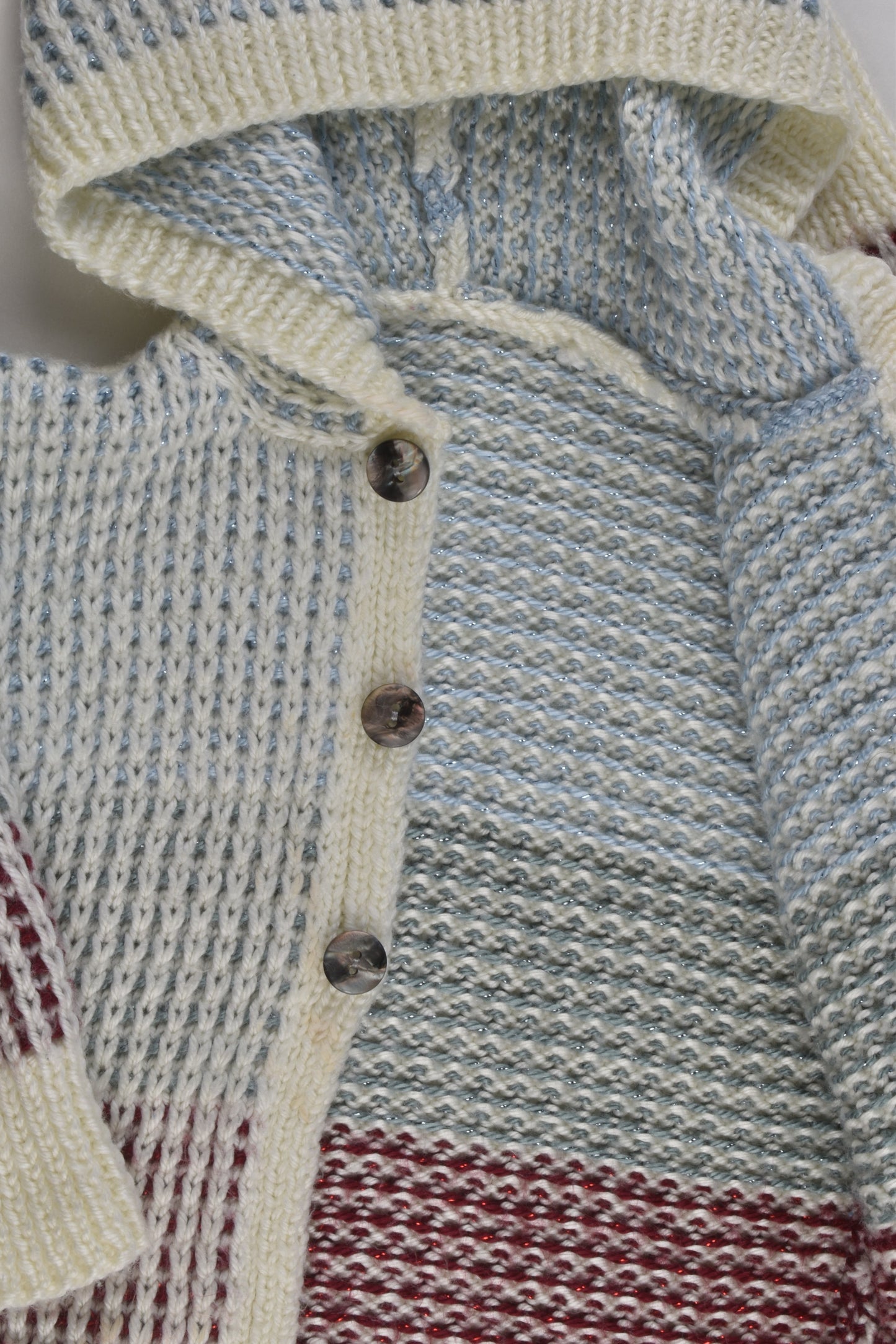 Handmade Size approx 00-0 Knitted Hooded Cardigan