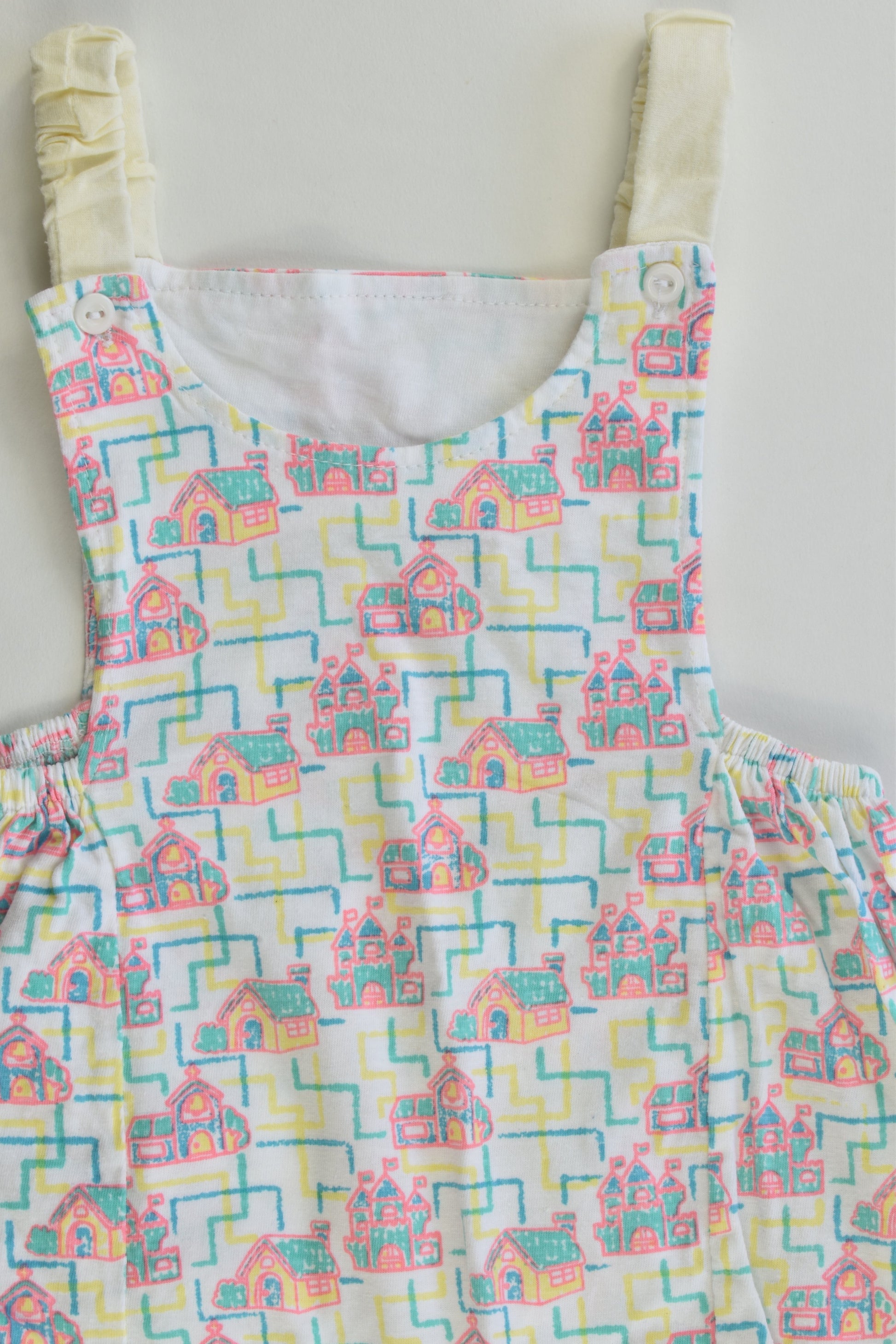 Handmade (?) Size approx 00 Vintage Style Houses Short Overalls