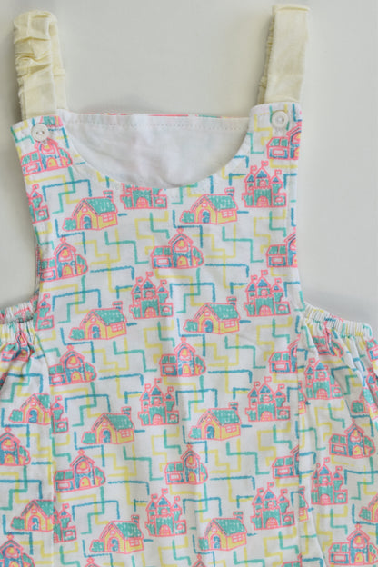 Handmade (?) Size approx 00 Vintage Style Houses Short Overalls