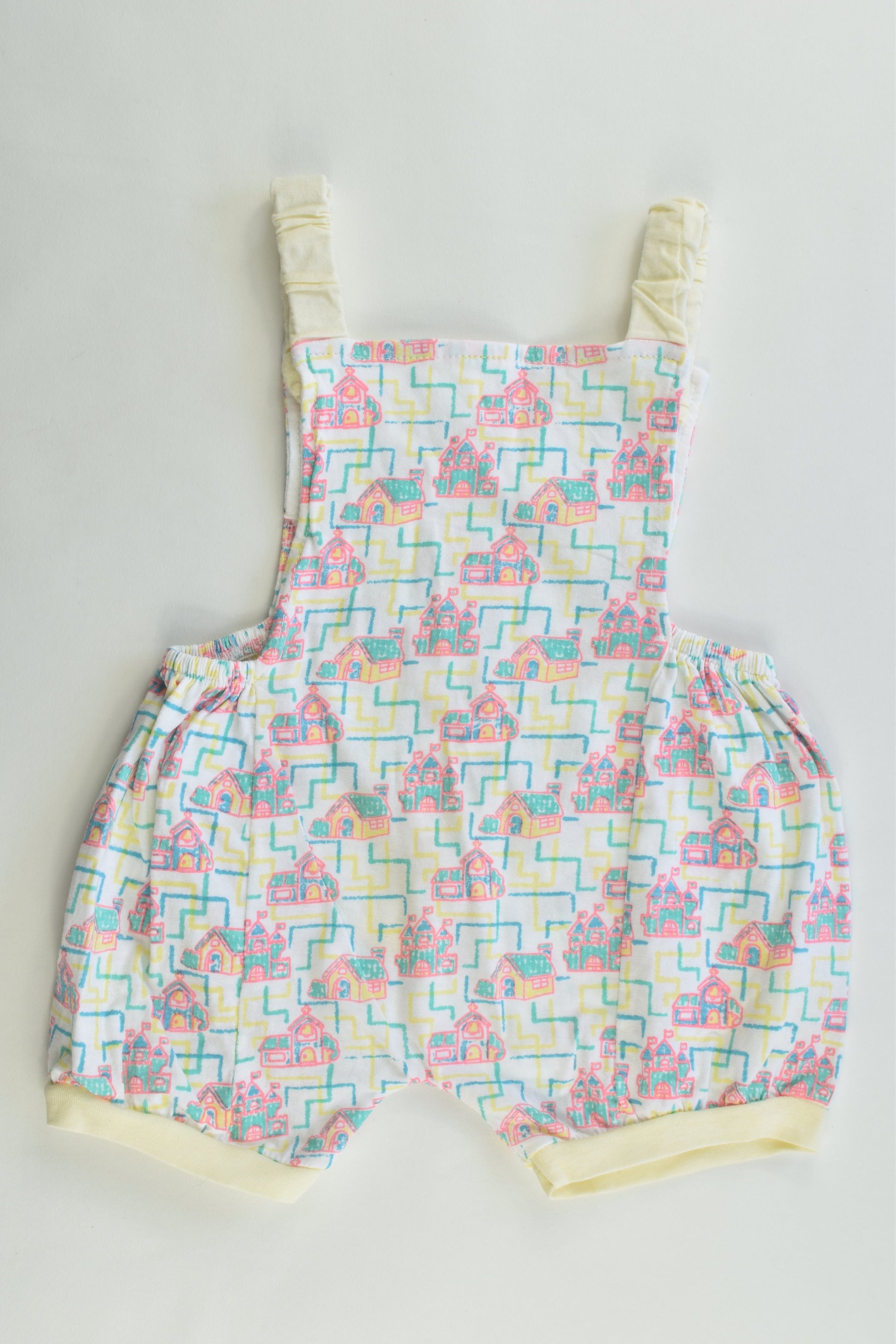 Handmade (?) Size approx 00 Vintage Style Houses Short Overalls
