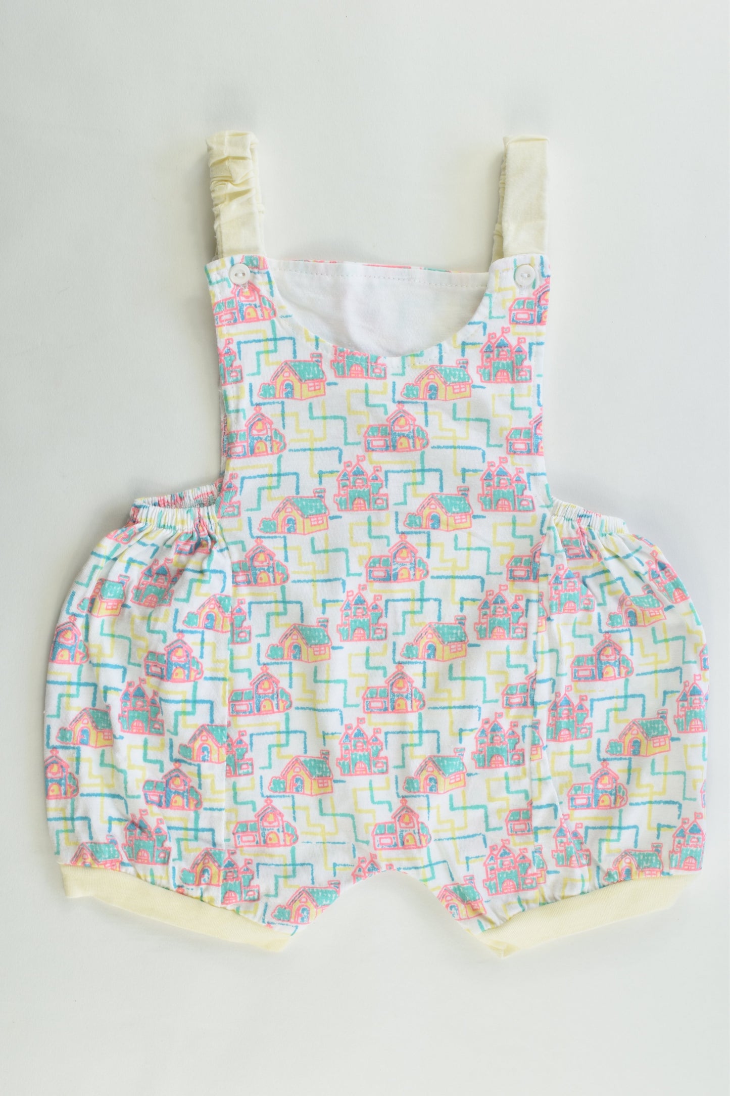 Handmade (?) Size approx 00 Vintage Style Houses Short Overalls