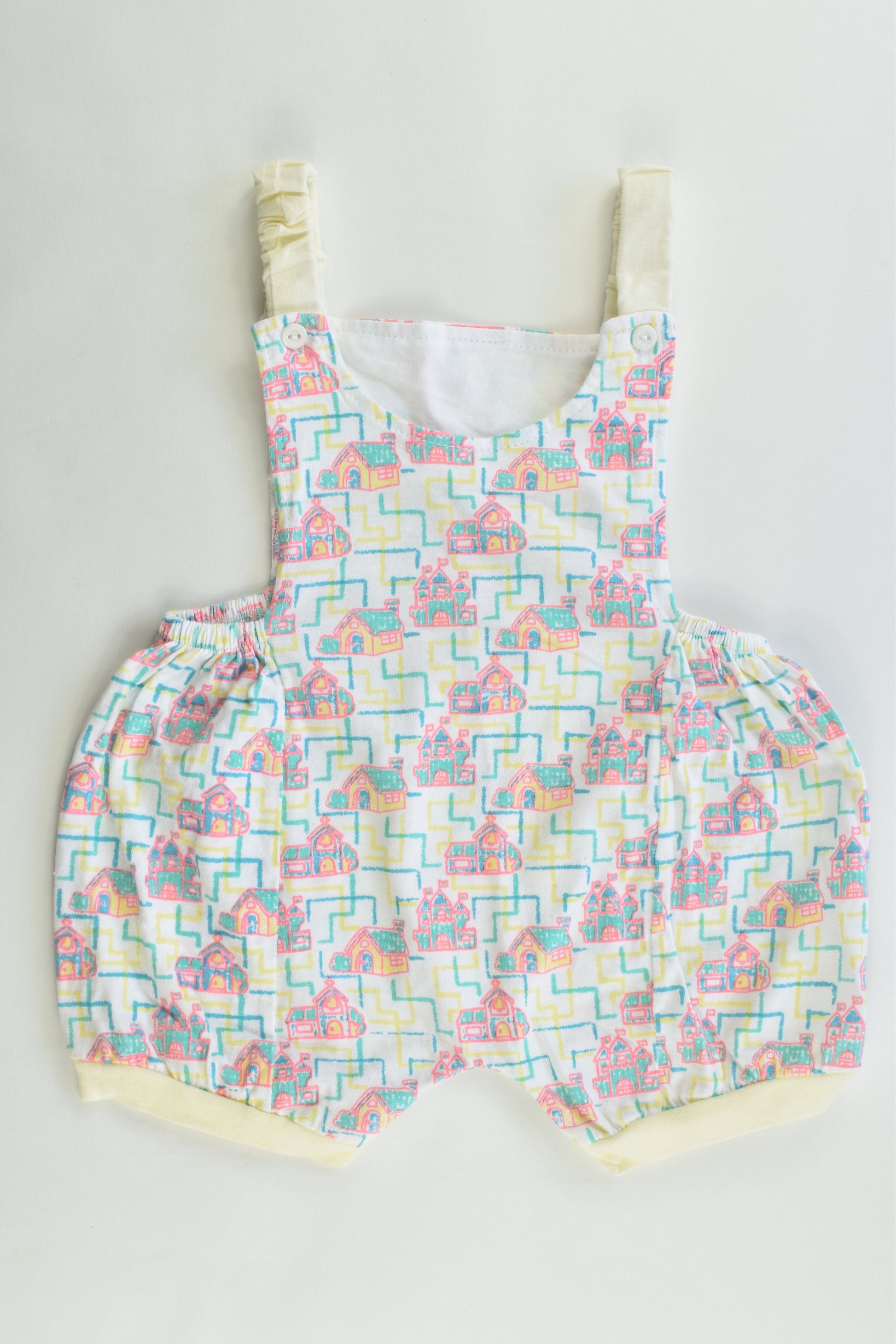 Handmade (?) Size approx 00 Vintage Style Houses Short Overalls
