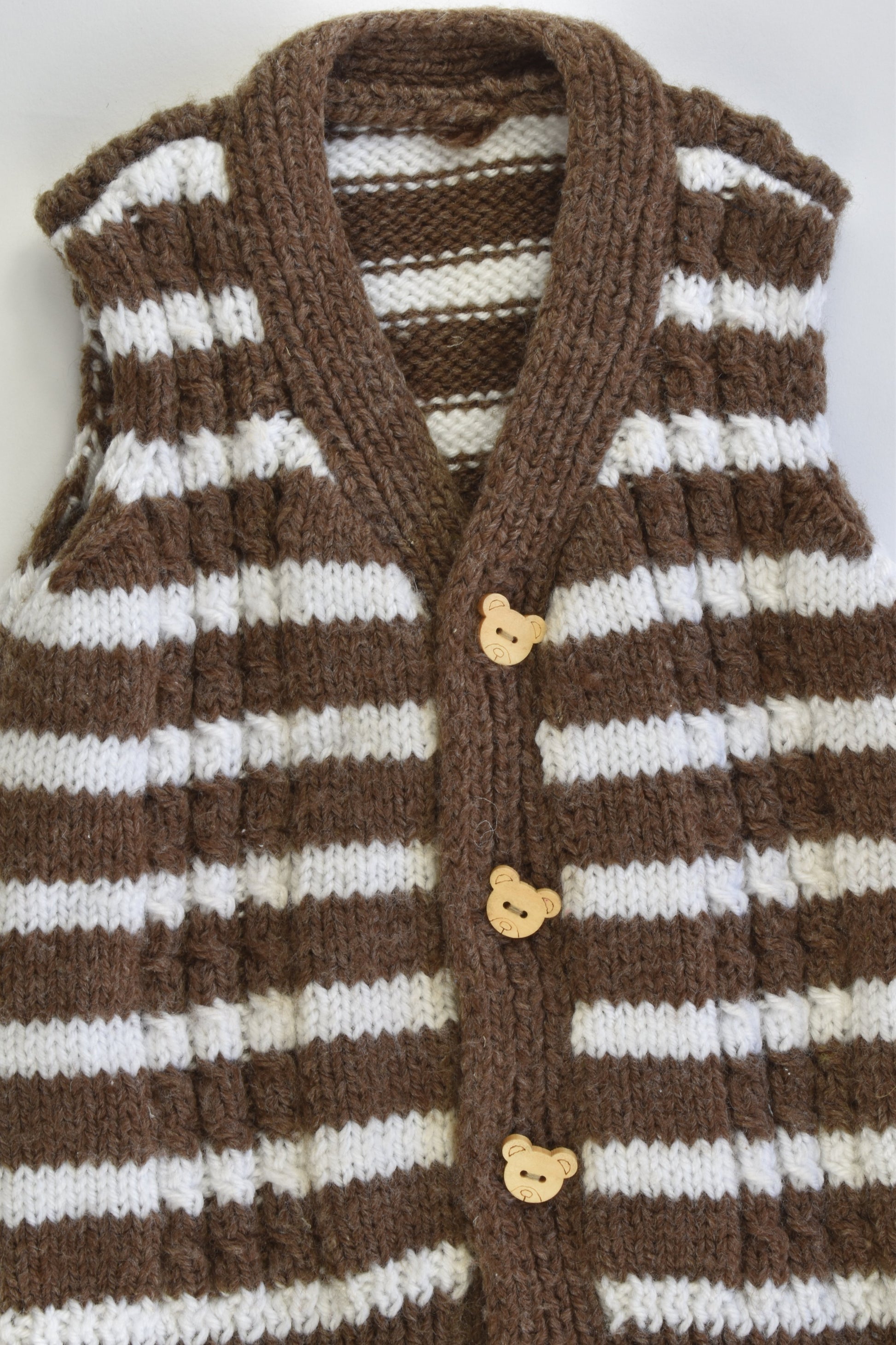Handmade Size approx 1-2 Knitted Vest with Teddy Buttons