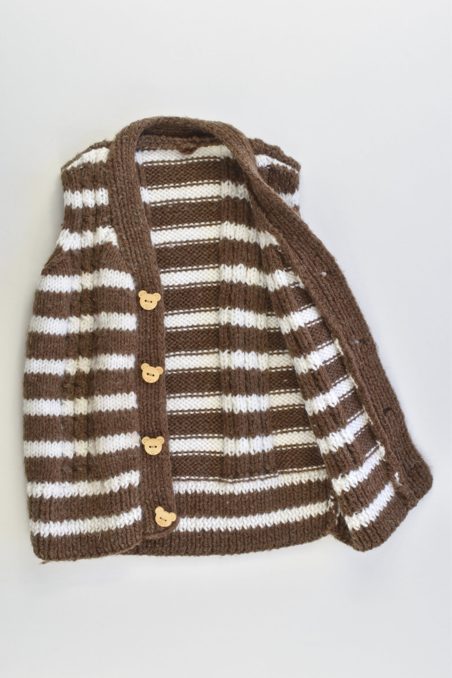 Handmade Size approx 1-2 Knitted Vest with Teddy Buttons