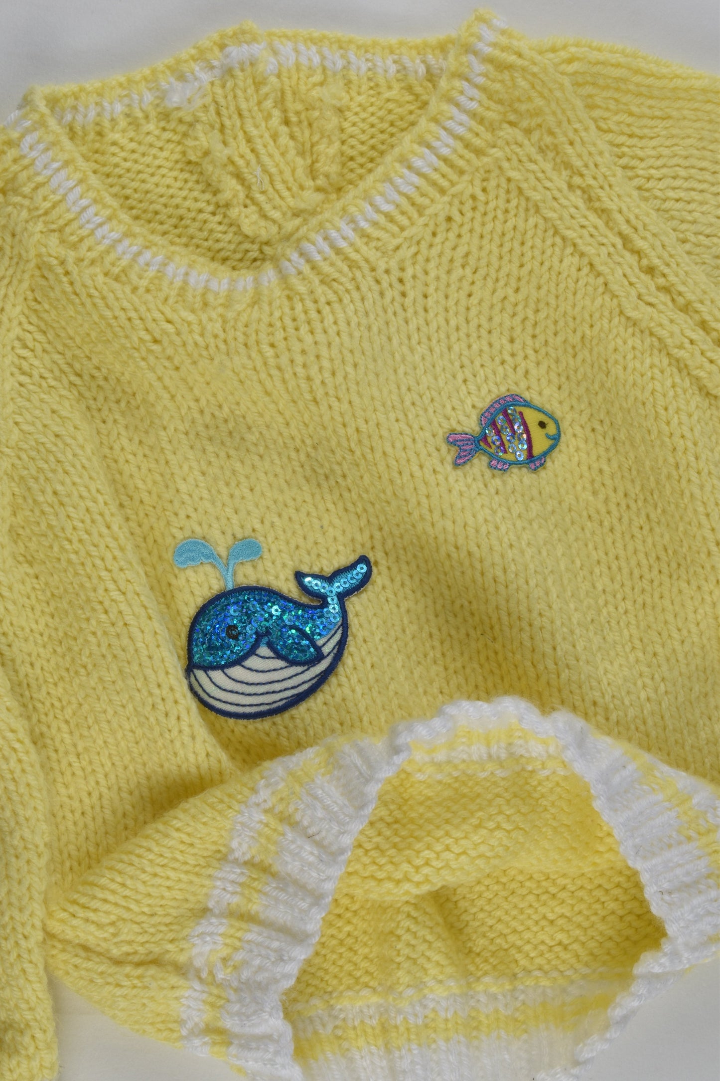 Handmade Size approx 1-2 Whale and Fish Knitted Jumper
