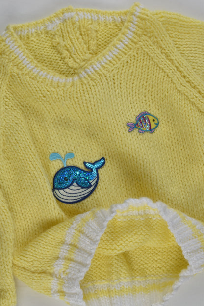 Handmade Size approx 1-2 Whale and Fish Knitted Jumper