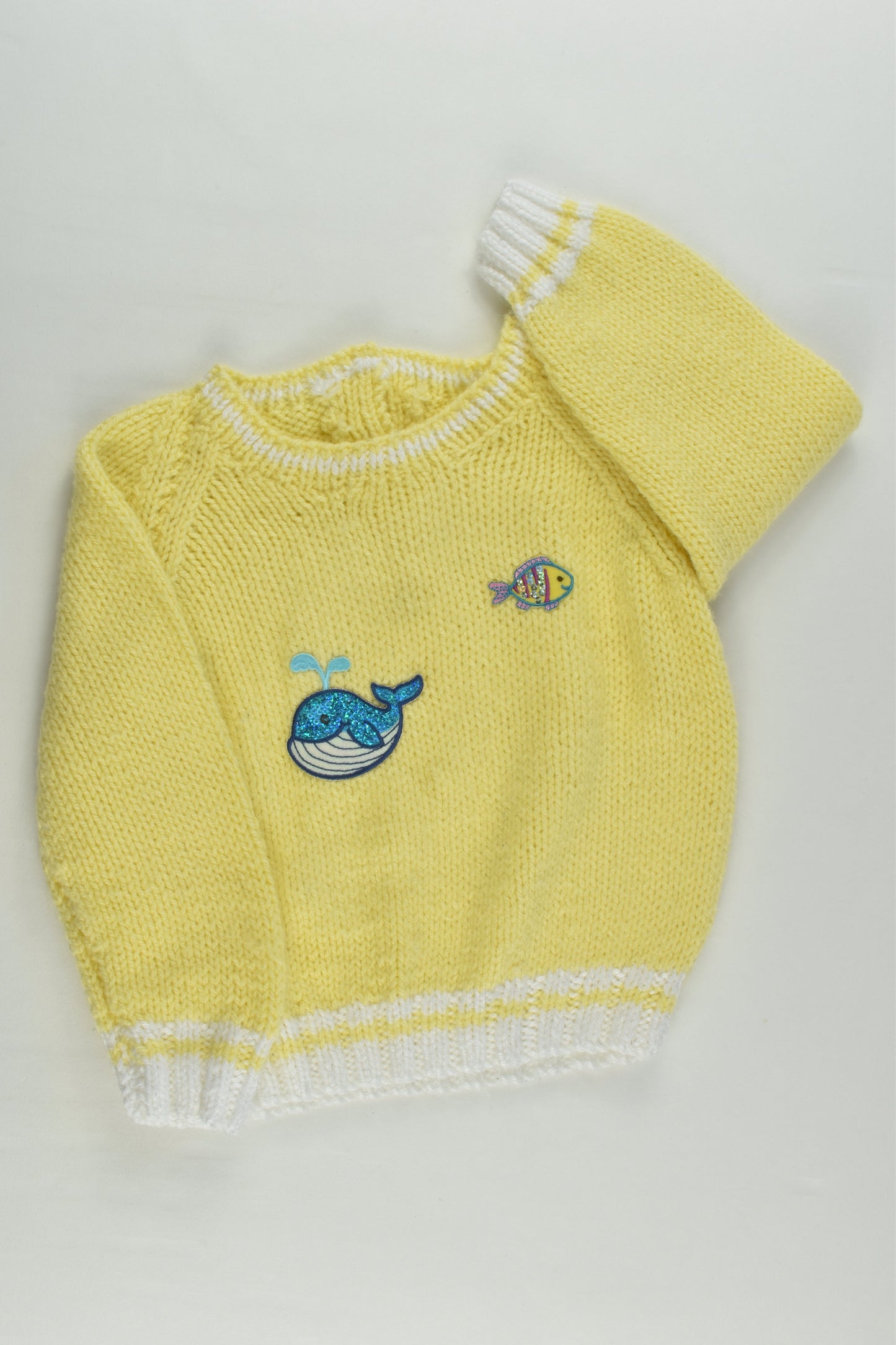 Handmade Size approx 1-2 Whale and Fish Knitted Jumper