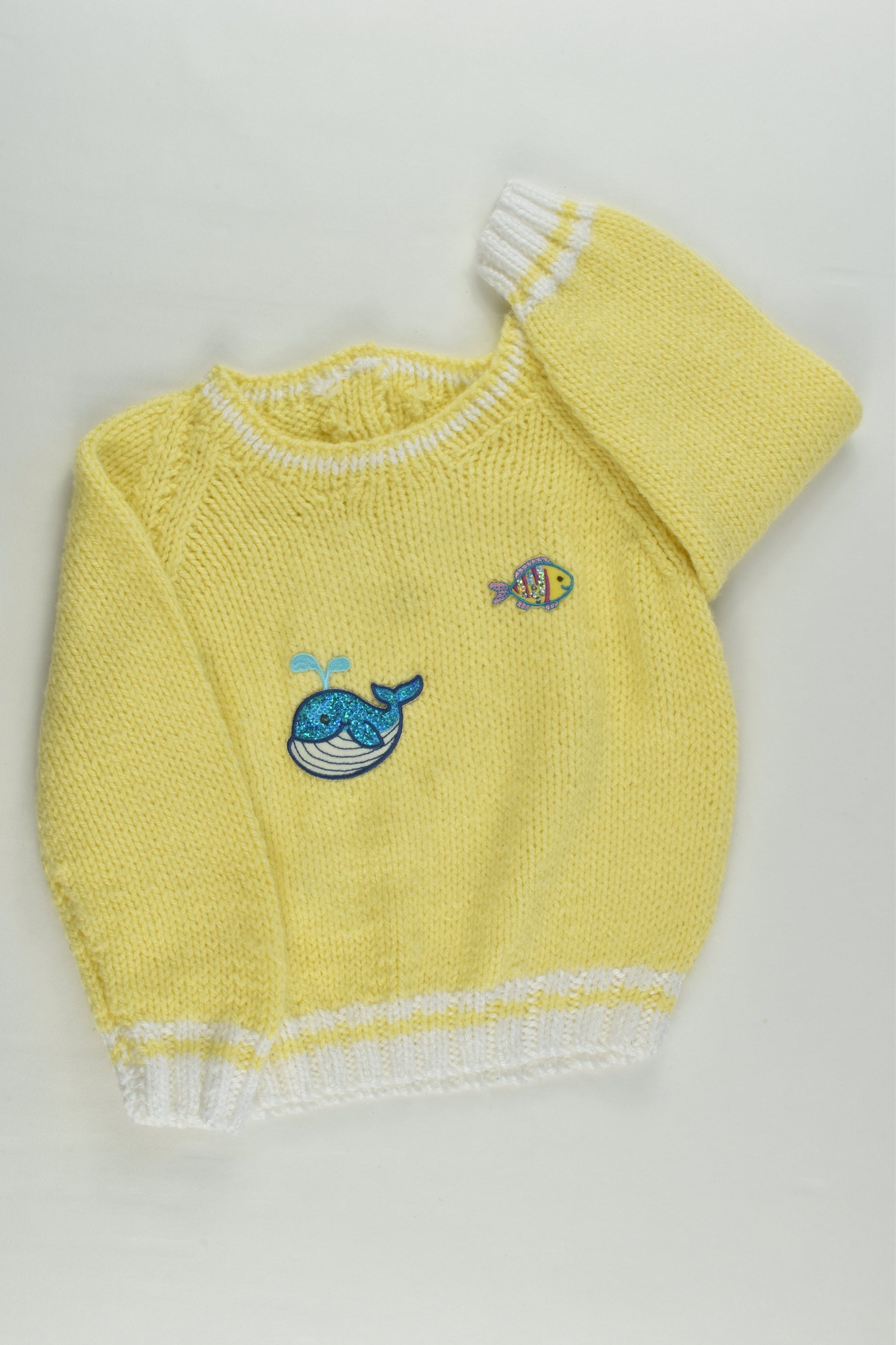 Handmade Size approx 1-2 Whale and Fish Knitted Jumper