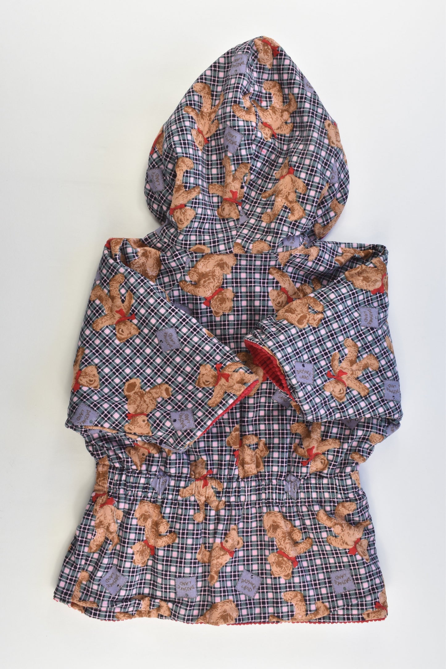 Handmade Size approx 1-3 Reversible Hooded Teddy Bears/Red Cord Jacket