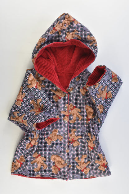 Handmade Size approx 1-3 Reversible Hooded Teddy Bears/Red Cord Jacket