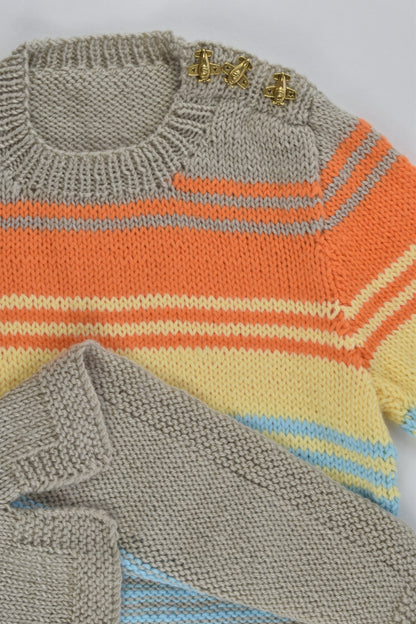 Handmade Size approx 2 Striped Knitted Jumper with Plane Buttons