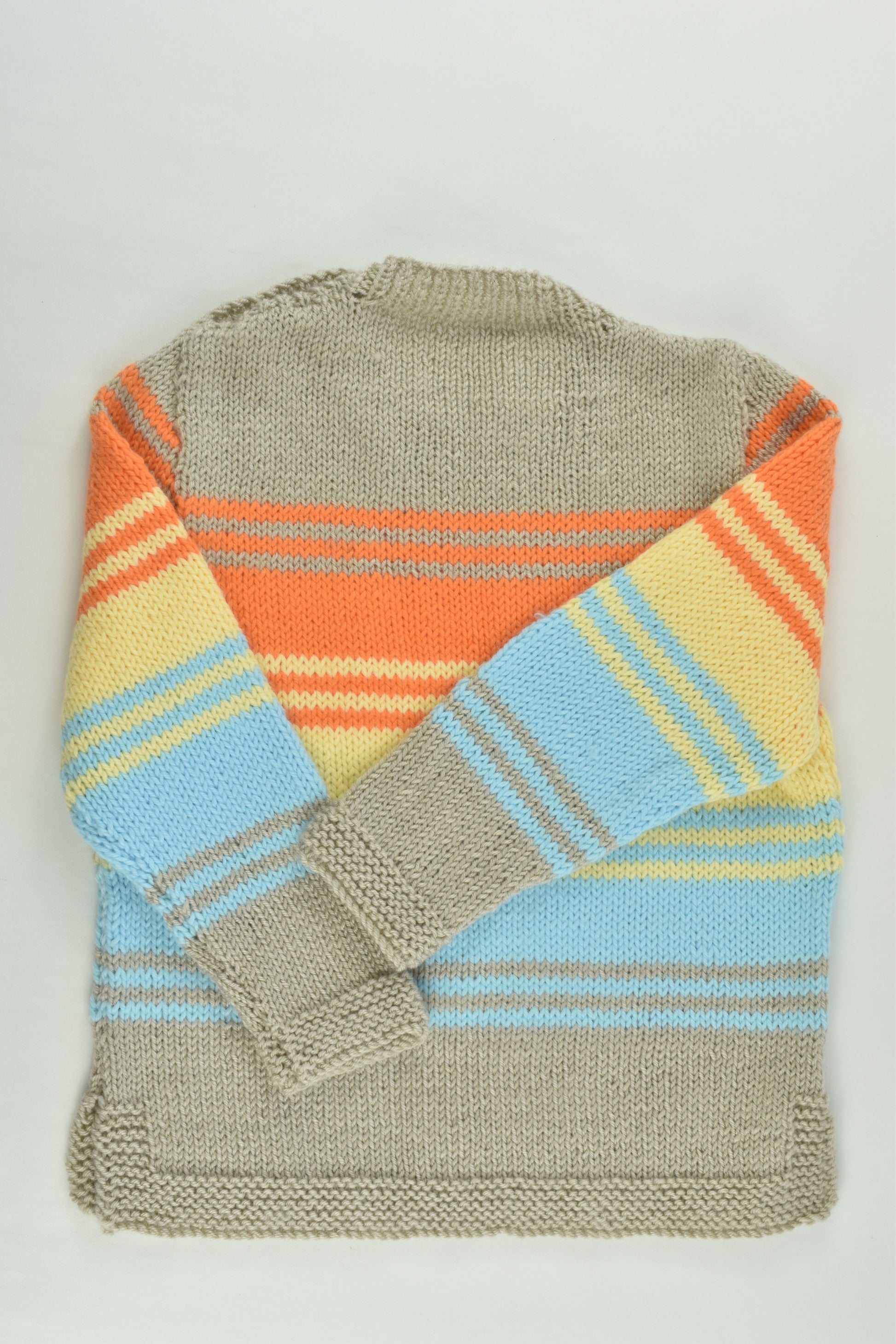 Handmade Size approx 2 Striped Knitted Jumper with Plane Buttons
