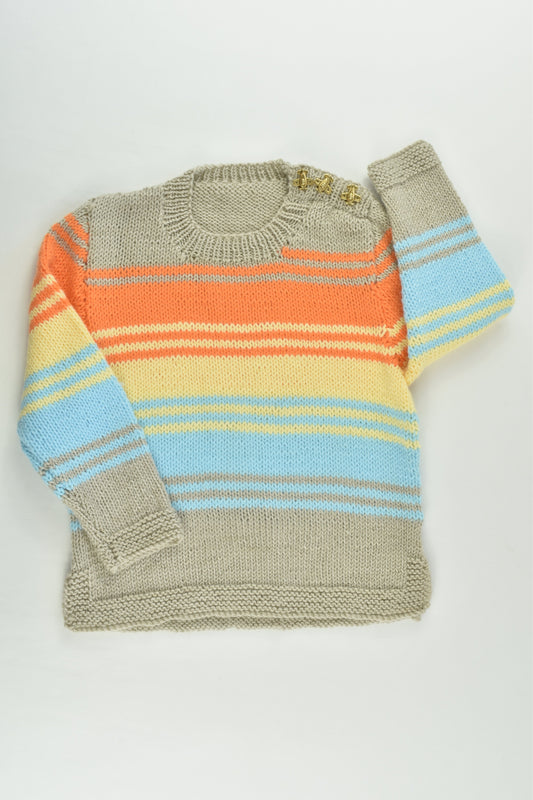Handmade Size approx 2 Striped Knitted Jumper with Plane Buttons