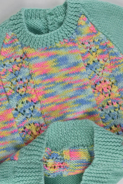 Handmade Size approx 3-4 Mint Mix Knitted Jumper