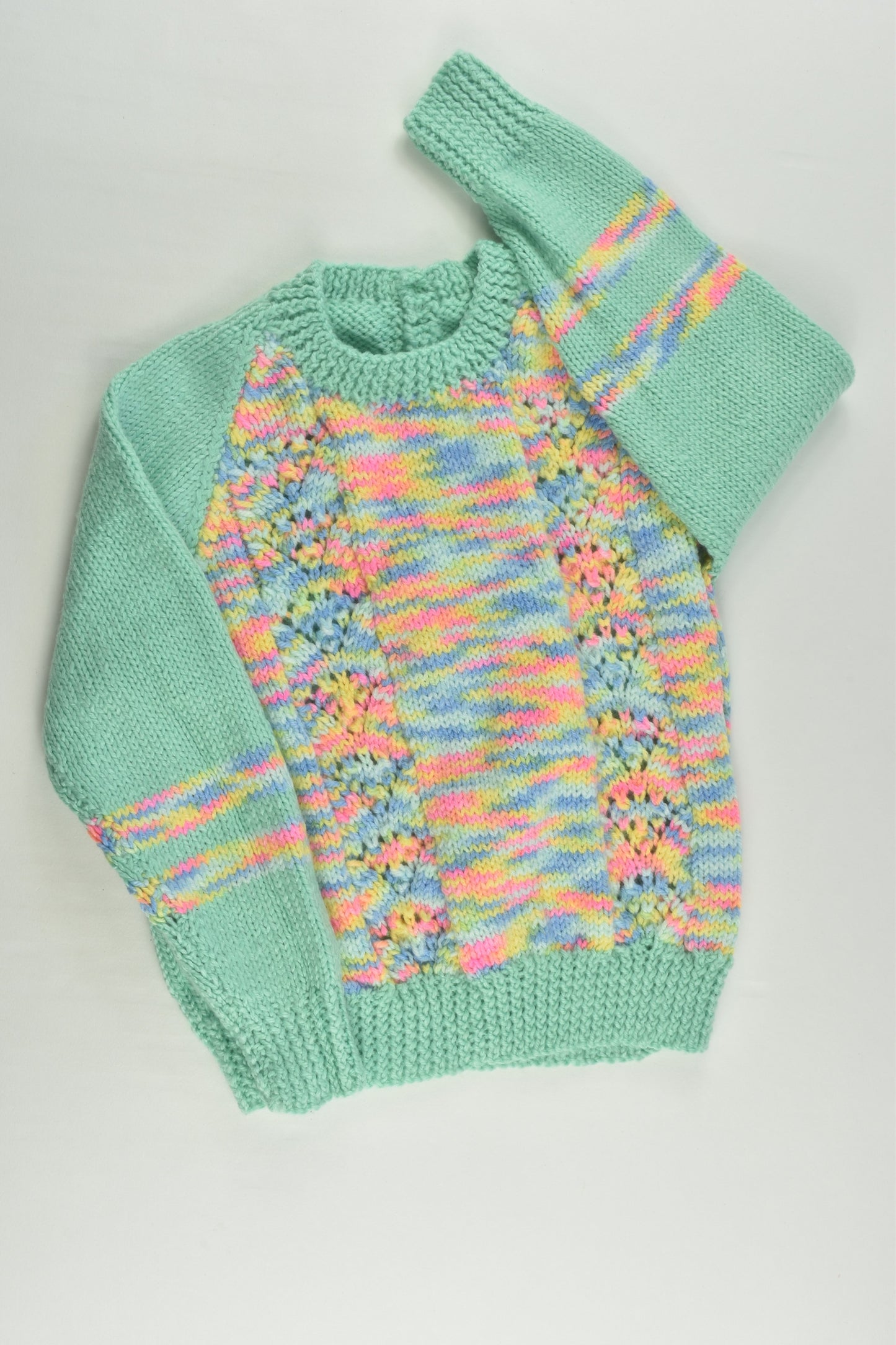 Handmade Size approx 3-4 Mint Mix Knitted Jumper