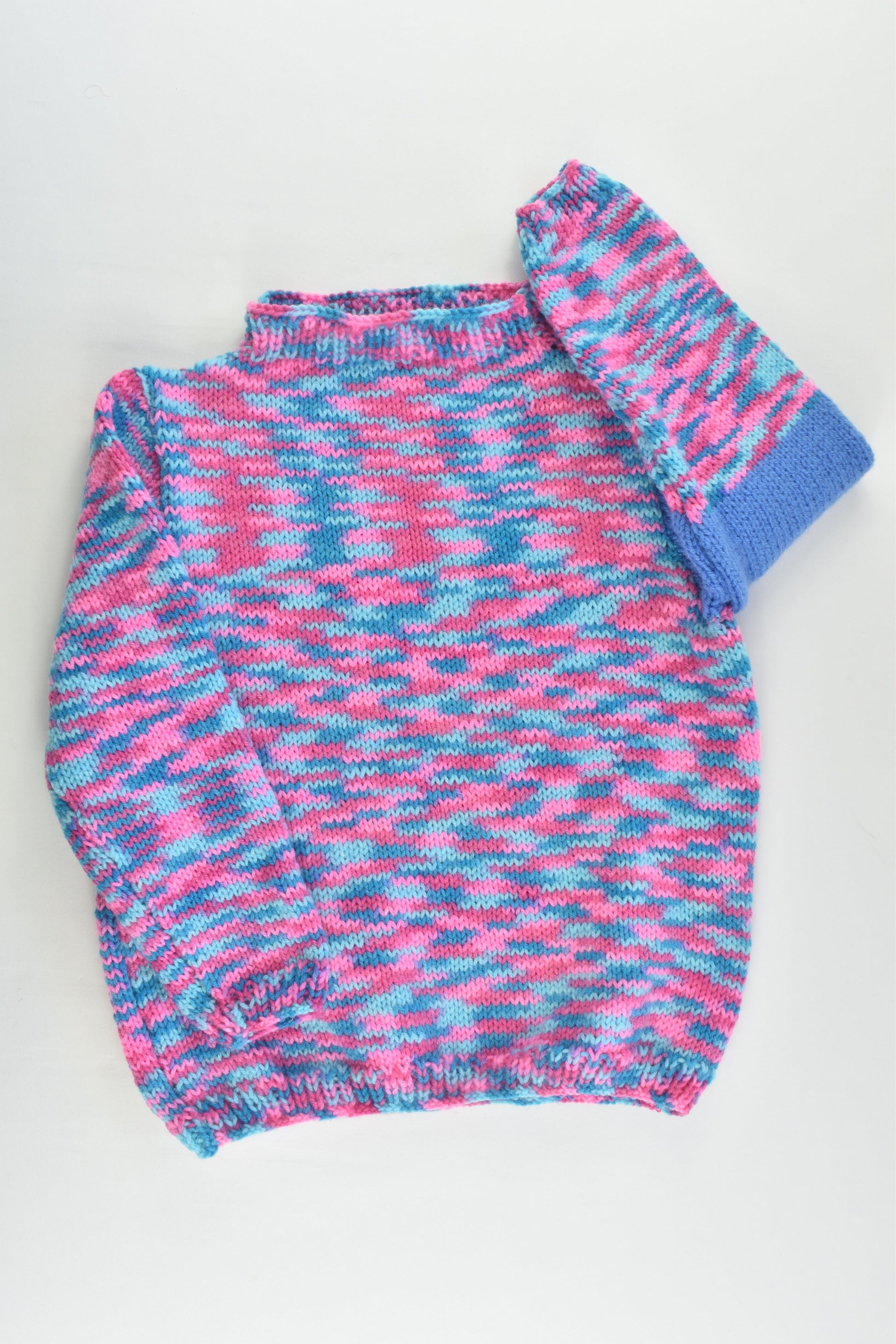 Handmade Size approx 3-4 Pink and Blue Mix Knitted Jumper