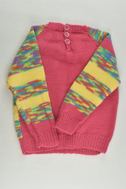Handmade Size approx 3-4 Pink and Rainbow Stripes Knitted Jumper