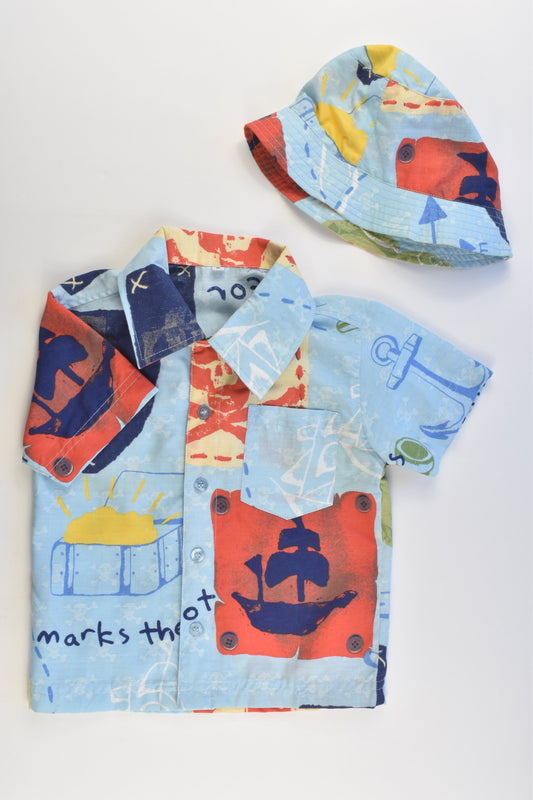 Handmade Size approx 3 Pirate and Treasure Collared Shirt and Matching Hat