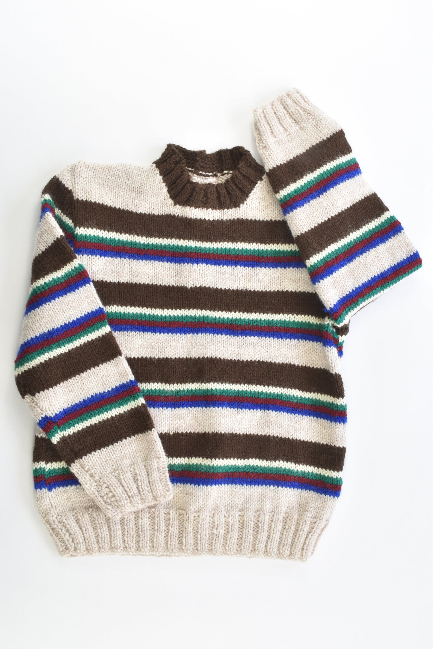 Handmade Size approx 4-5 Knitted Striped Wool Jumper