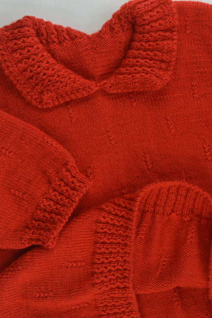 Handmade Size approx 4-5 Red Collared Knitted Jumper