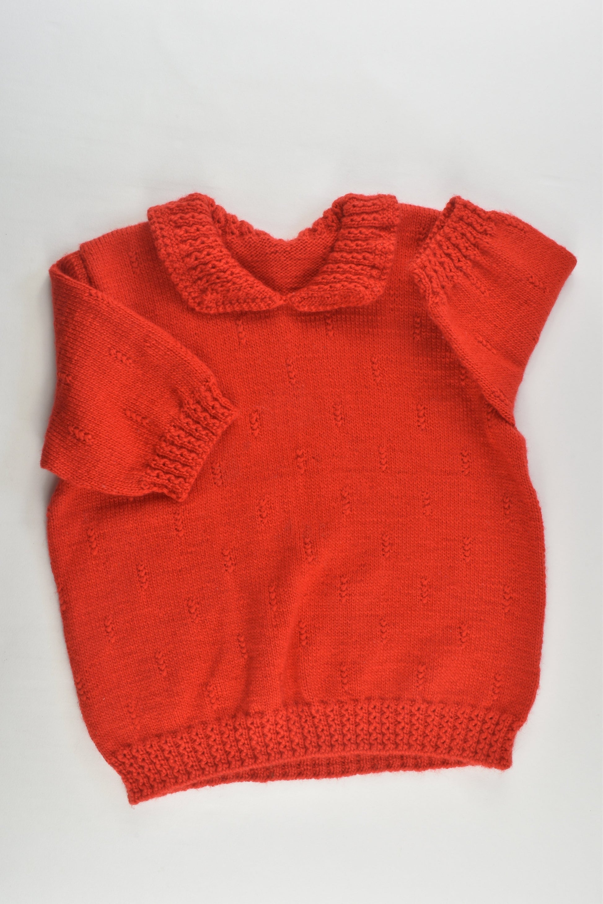Handmade Size approx 4-5 Red Collared Knitted Jumper