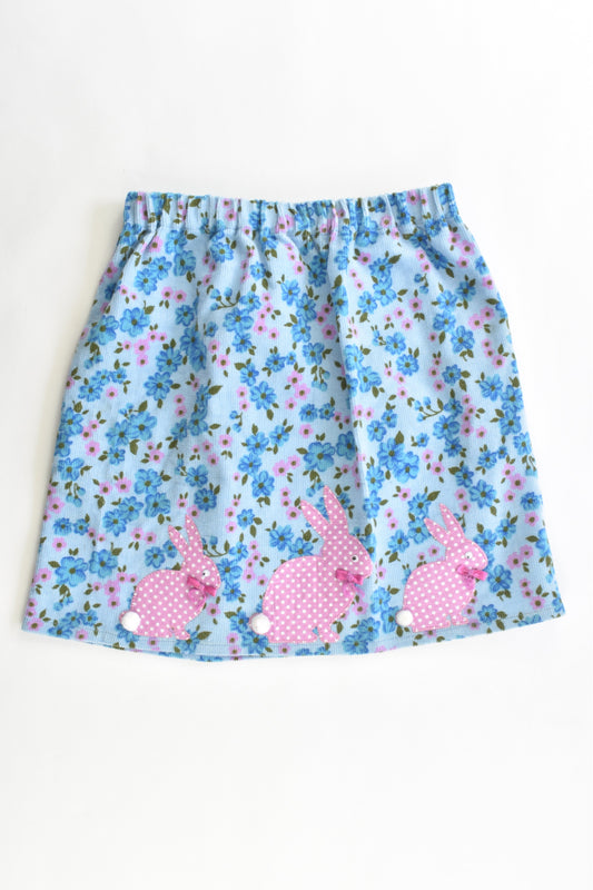Handmade Size approx 4 Soft Floral Cord Skirt with Bunnies