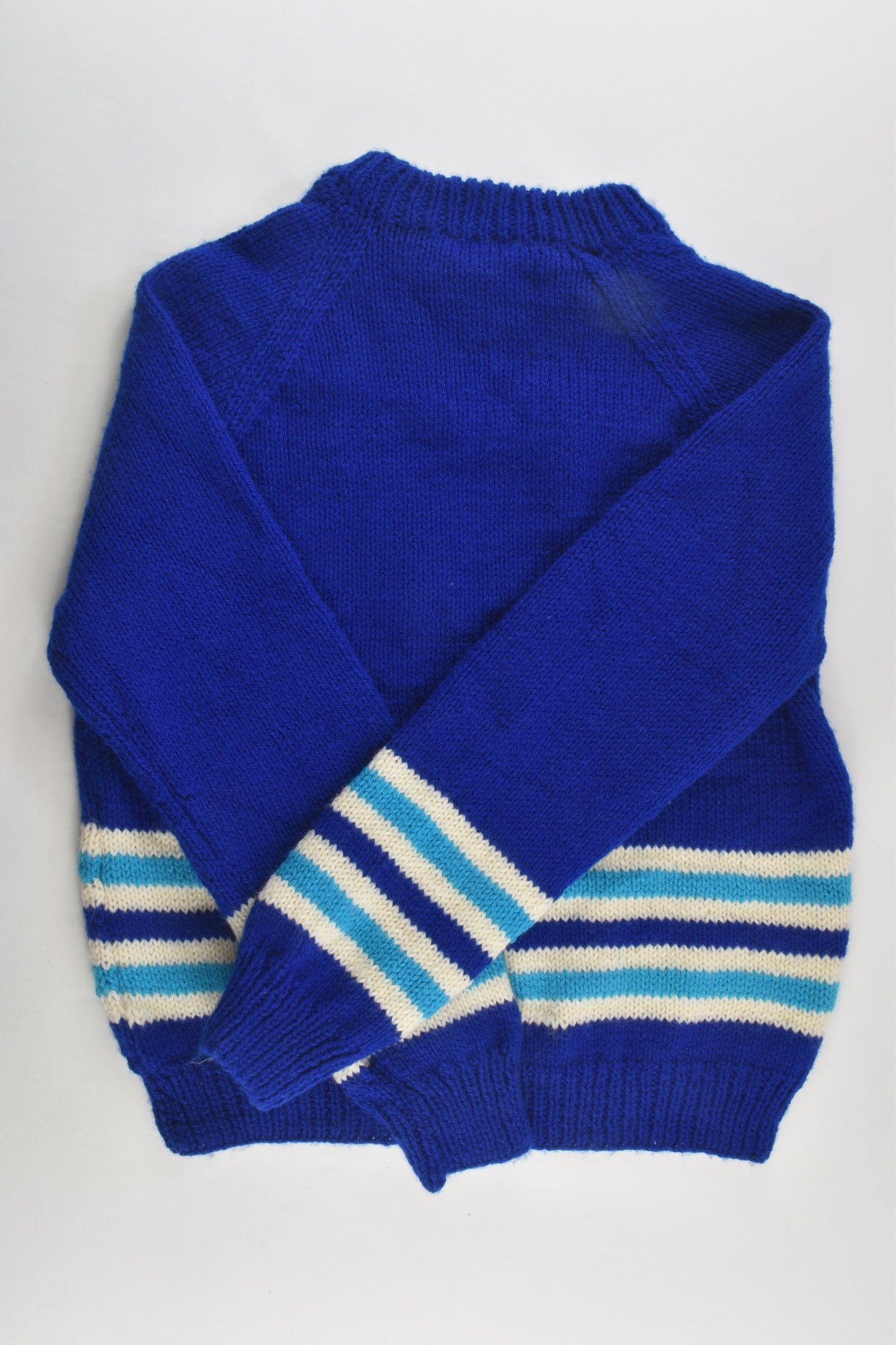 Handmade Size approx 7-8 Blue Knitted Jumper