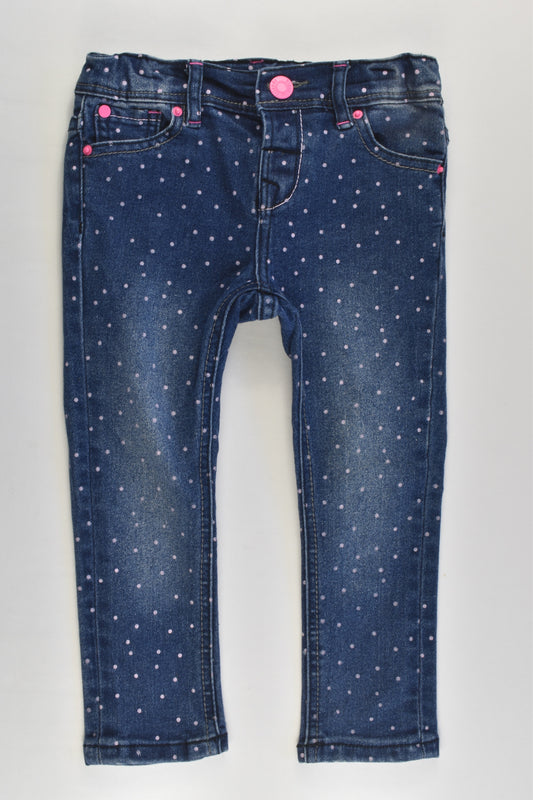Hippo + Friends Size 2-3 (96 cm) Stretchy Polka Dots Denim Pants