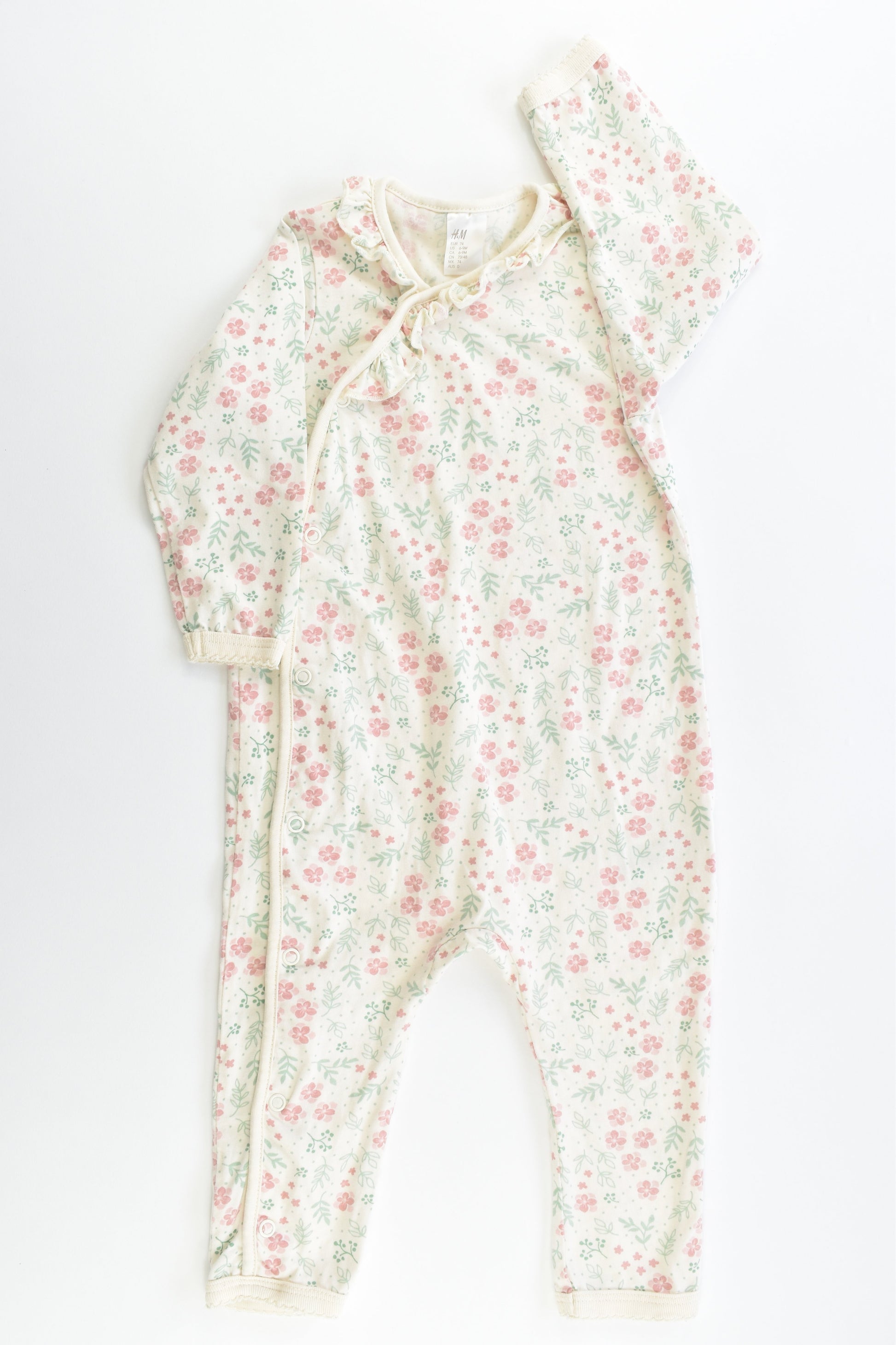 H&M Size 0 (74 cm, 6-9 months) Floral Frill Collar Romper