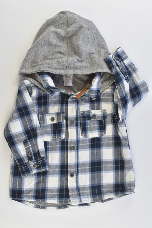 H&M Size 00 (68 cm, 4-6 months) Checked Lined Casual Shirt with Removable Hood