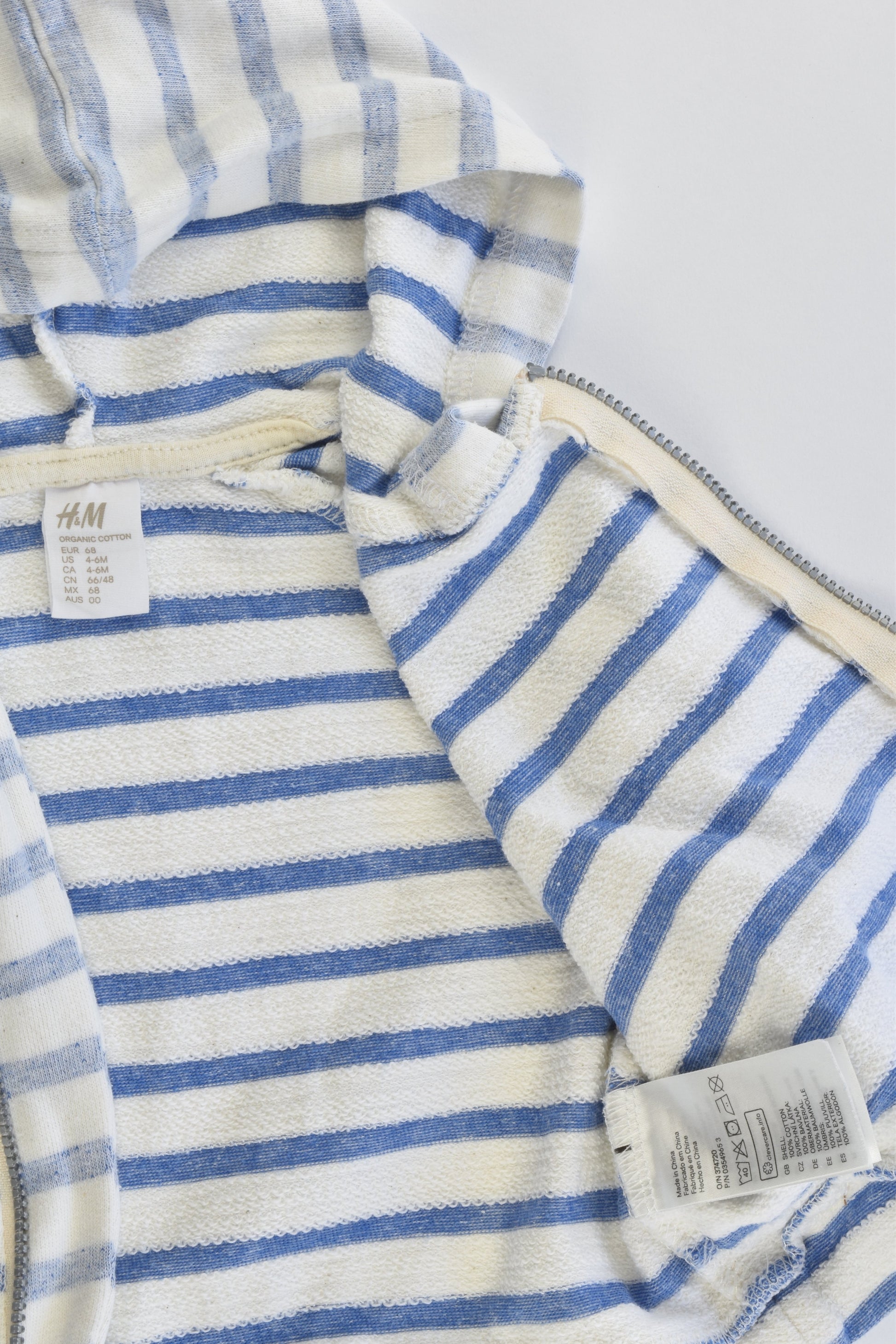 H&M Size 00 (68 cm) Organic Cotton Striped Hooded Jumper