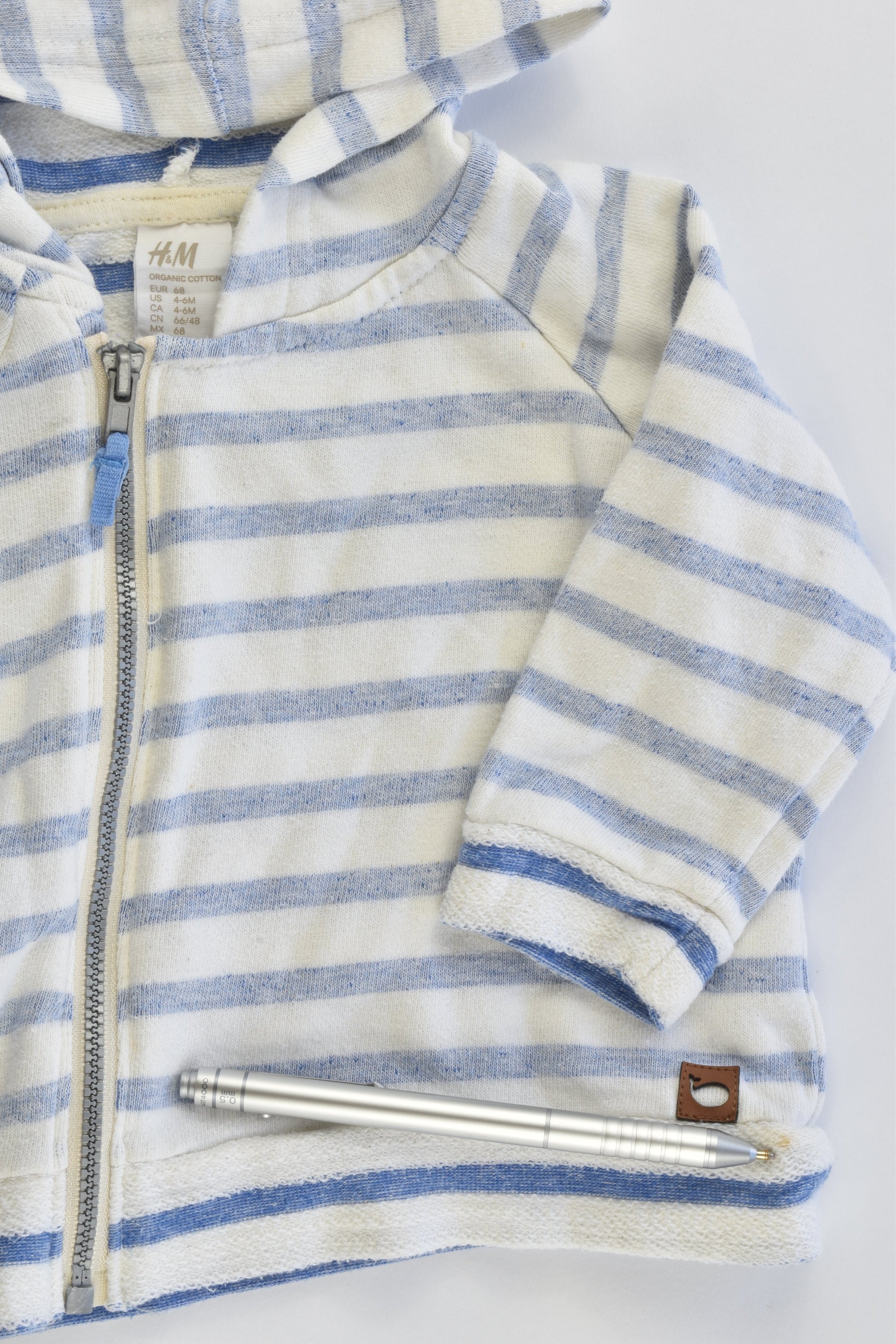 H&M Size 00 (68 cm) Organic Cotton Striped Hooded Jumper